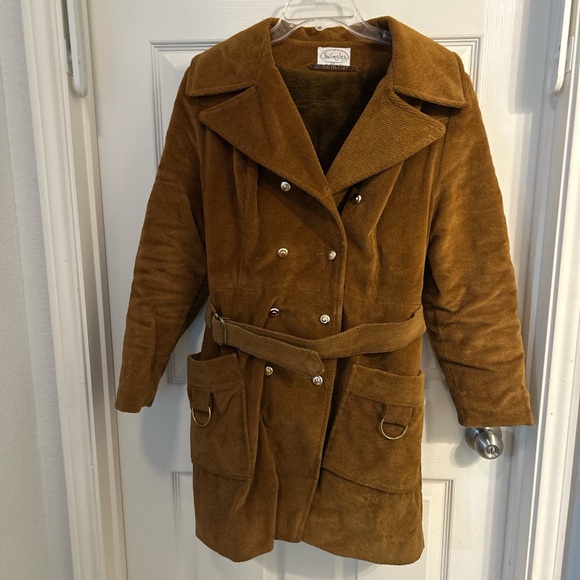 Swingles Jackets & Blazers - Vintage 1980s Brown Corduroy Swingles Woman’s Overcoat Jacket Belted Lined